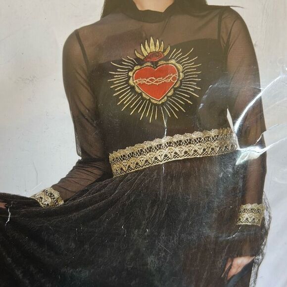 Sacred Heart Dress Black Lace Gothic Dress Halloween Costume large xL - Picture 4 of 7